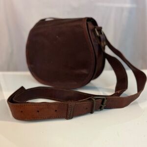 Vintage Brown Leather Crossbody Buckle Strap Purse